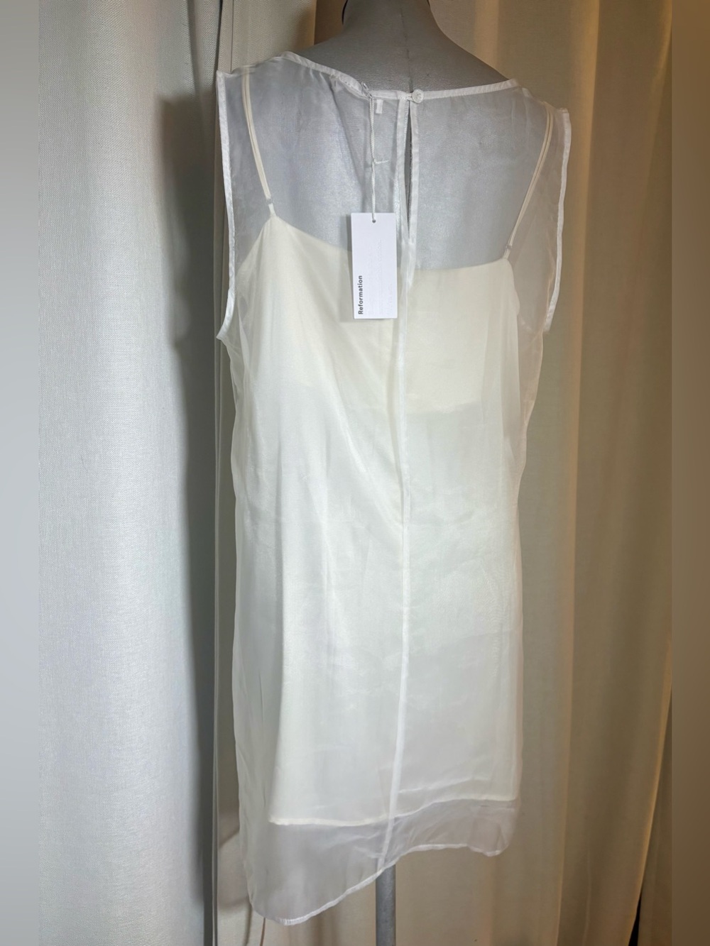 Reformation 100% Silk Vina Dress White Sheer Overlay Shift Dress Size 12 NWT - Picture 10 of 14
